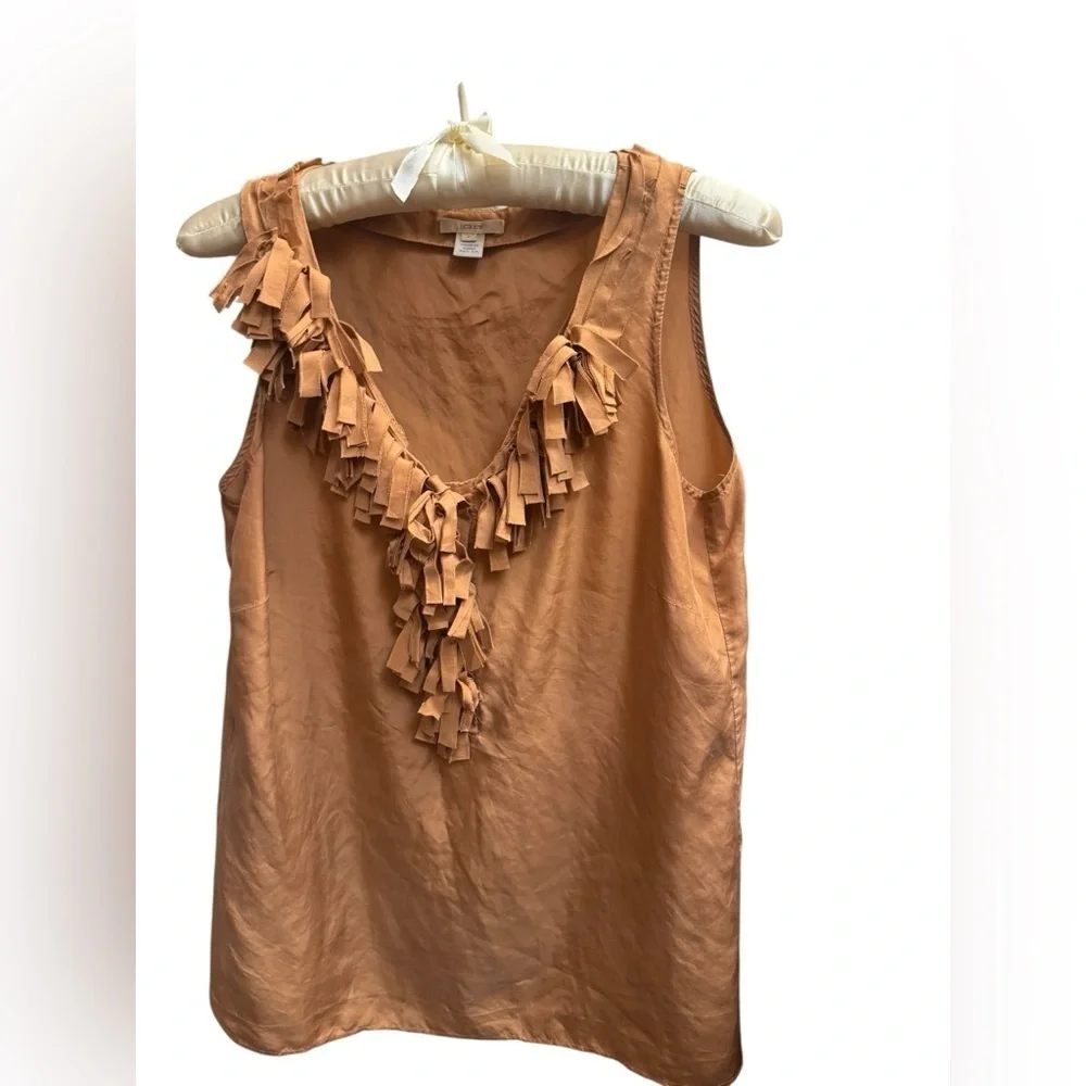 J. CREW SILK V Neck Ruffle Top Gold Sleeveless Top SZ4 Romantic Wedding EUC